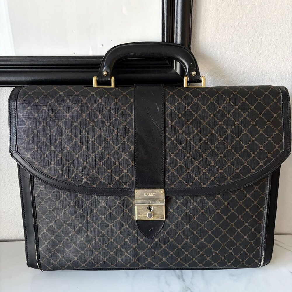 Vintage BALLY Monogram Canvas Leather Briefcase With Key